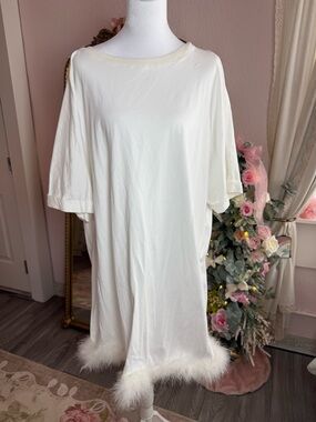 White Feather-Trim Sleep Dress